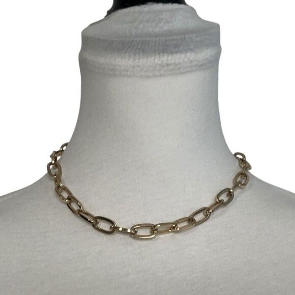 Chunky Gold Tone Oval Link Choker Collar Necklace 16" Long with 3" Extender - Picture 1 of 9